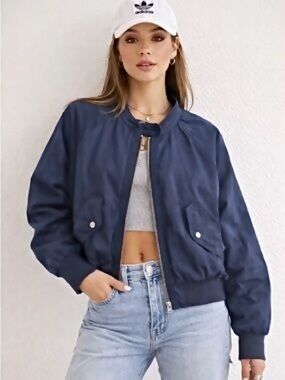 Free People Midnight Satin Bomber Jacket